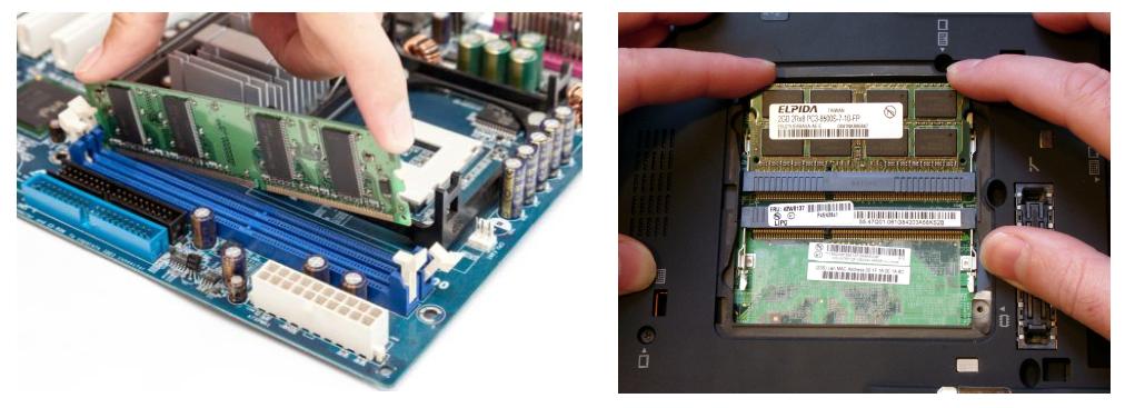 Inserting a Memory Stick (Left: Desktop, Right: Laptop)